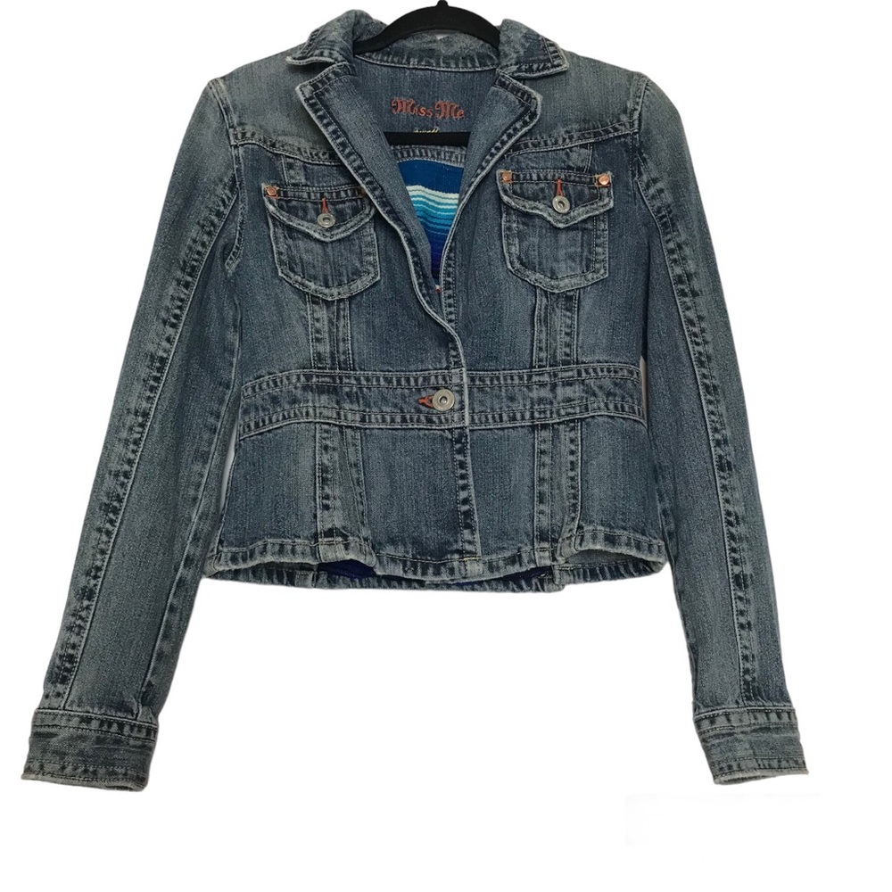 Miss Me Womens Y2K Southwestern Fleece Lined Blue Jean Denim Jacket Size S Rodeo